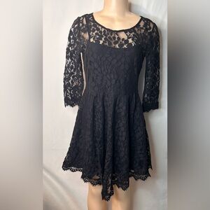 NWOT Free People Floral Mesh Lace Black Dress Embroidered Mesh Lace Mini Size 4
